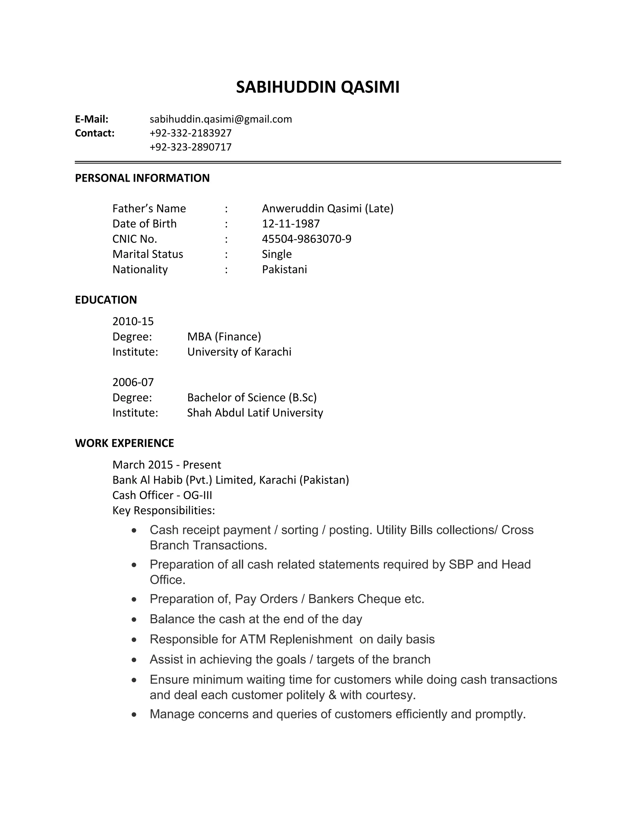 Sabihuddin qasimi resume (N) | PDF