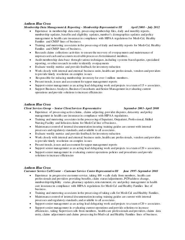 Anthem Customer Care Representative Resume Anthem Customer Care Representative Resume