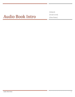 Audio Book Intro | PDF