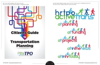 54
Citizens Guide
Transportation
Planning
Citizens Guide
Transportation
Planning
to
Multi-page printed document cover (scaled for size)
for HRTPO utilizing Shutterstock artwork as foundation of design
Logo and various webpage headers (scaled for size) for HRTPO’s Active Transportation initiative
Logo created by me, branded using HRTPO logo color scheme
 