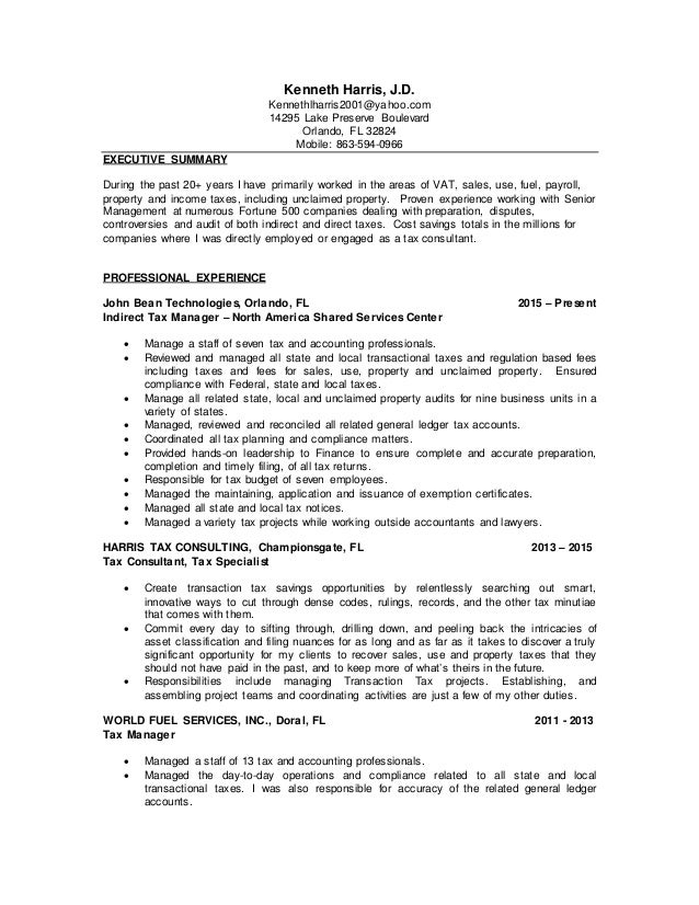 ken harris resume tax specialist resume