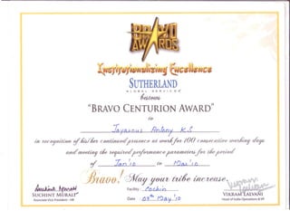 Bravo Centurion Award - Sutherland