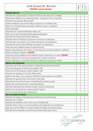 B1 Science B1 checklist1 | PDF