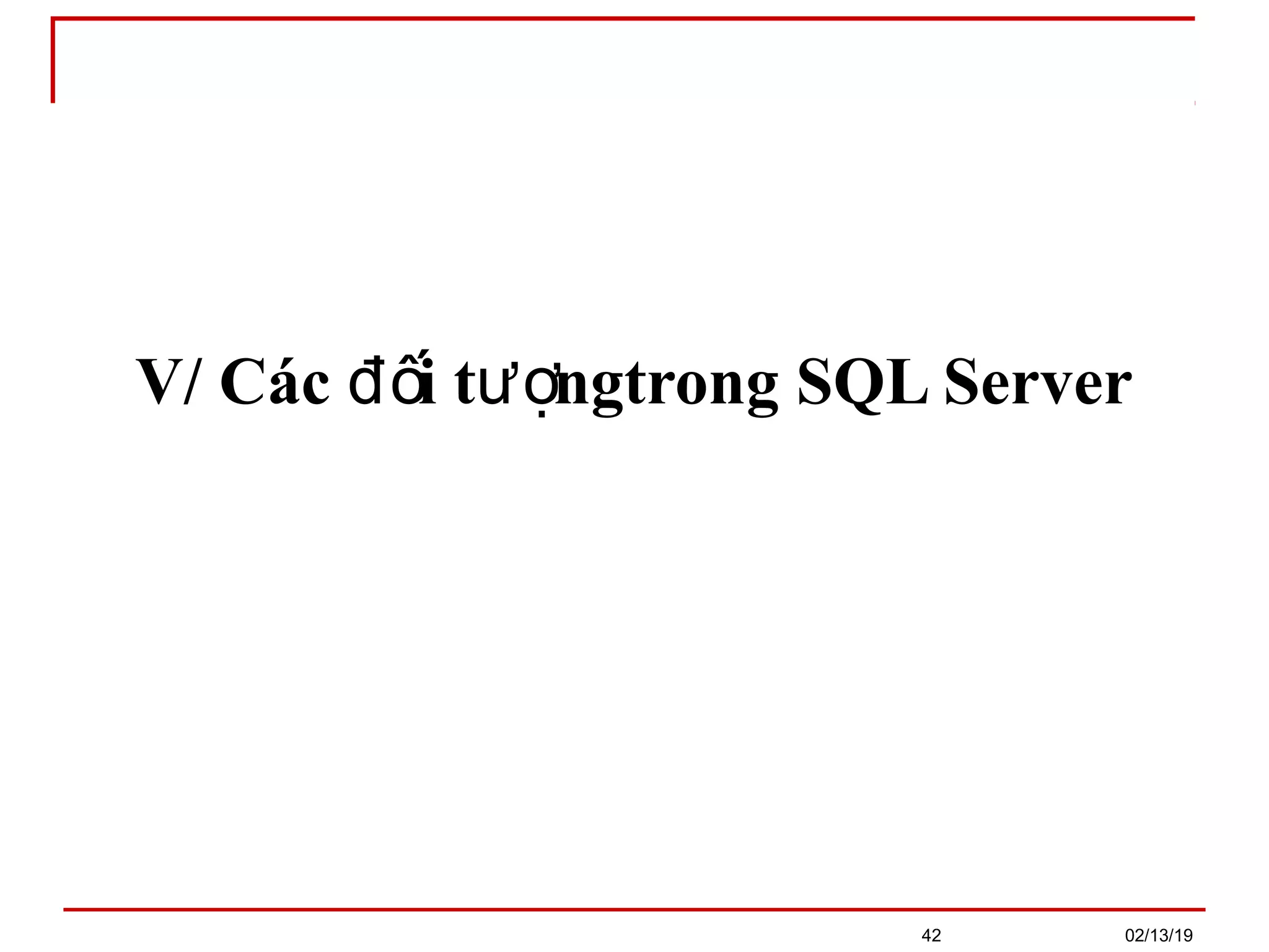 02/13/1942
V/ Các i t ngtrong SQL Serverđố ượ
 