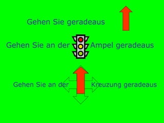 Gehen Sie geradeaus Gehen Sie an der  Ampel geradeaus Gehen Sie an der  Kreuzung geradeaus 