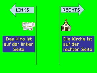 Das Kino ist auf der linken Seite Die Kirche ist auf der rechten Seite LINKS RECHTS 