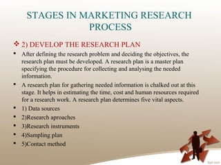 develop the research plan in marketing research