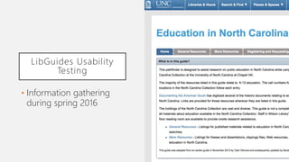 LibGuides Usability
Testing
• Information gathering
during spring 2016
 