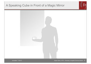 A Speaking Cube in Front of a Magic Mirror

Jerusalem 11/2013

Jürgen Sieck, HTW - University of Applied Sciences Berlin 2...