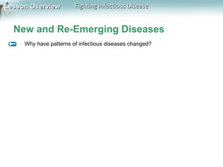 Lesson Overview

Fighting Infectious Disease

New and Re-Emerging Diseases
Why have patterns of infectious diseases changed?

 