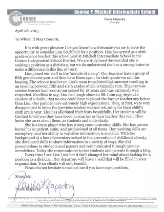 Paula Klapesky's Letter of Rec