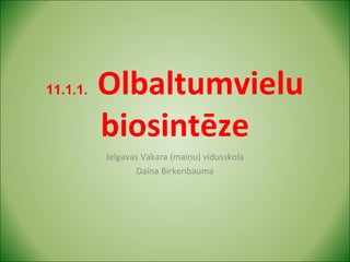 11.1.1. Olbaltumvielu 
biosintēze 
Jelgavas Vakara (maiņu) vidusskola 
Daina Birkenbauma 
 