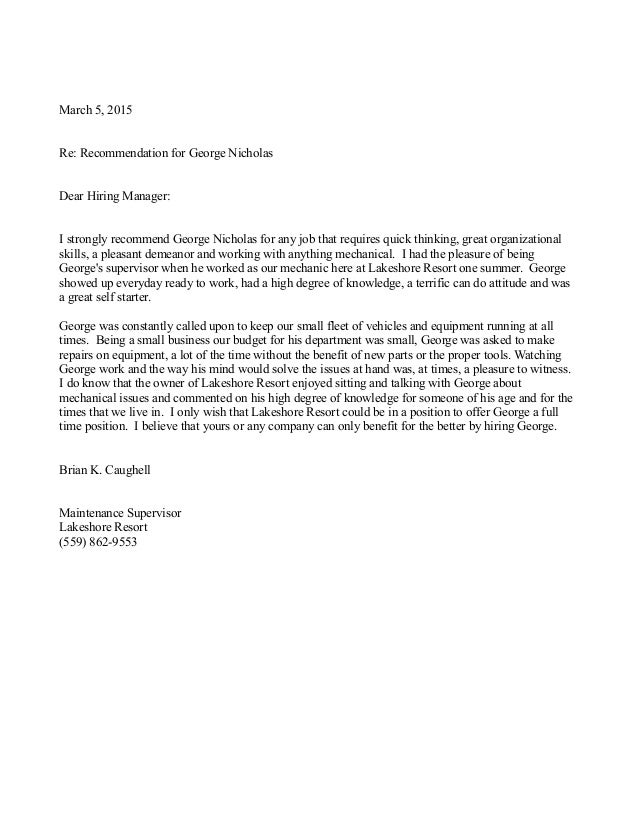 lakeshore resort letter of recommendation letter of recommendation for maintenance
