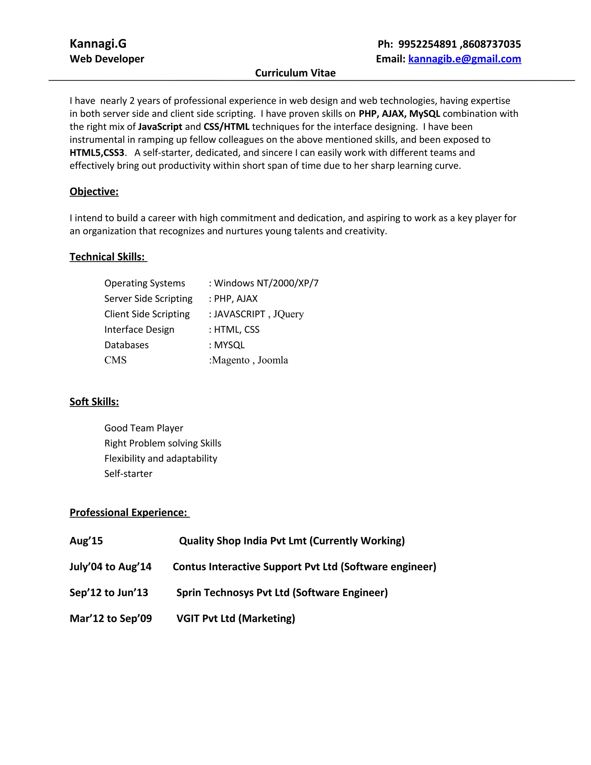 Kannagi Resume | PDF