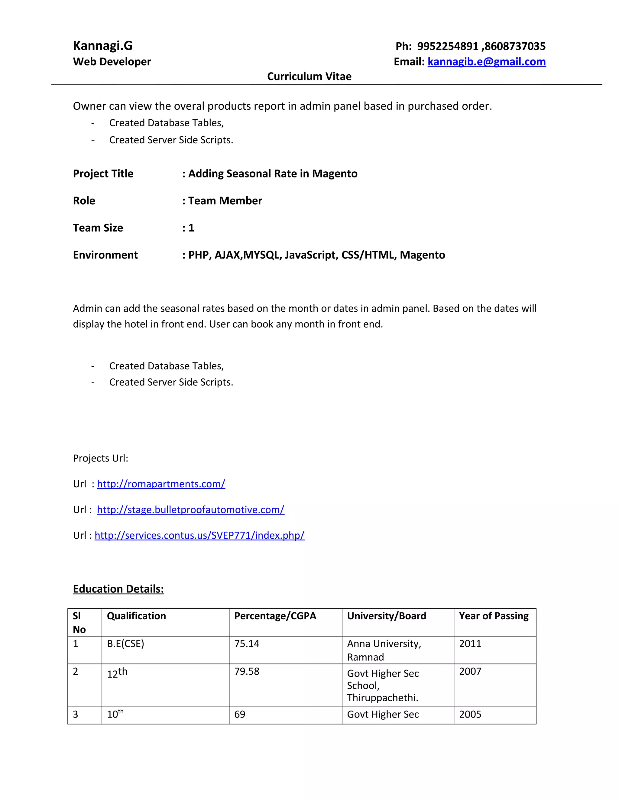 Kannagi Resume | PDF
