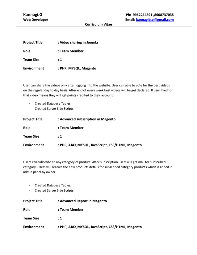 Kannagi Resume | PDF