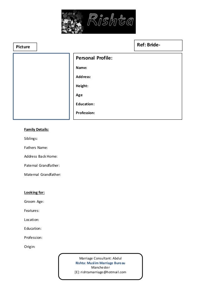 Rishta Bride Registration Form