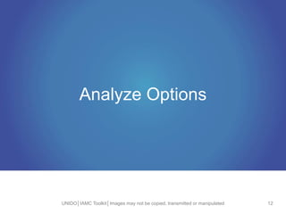 Analyze Options
UNIDO│IAMC Toolkit│Images may not be copied, transmitted or manipulated 12
 