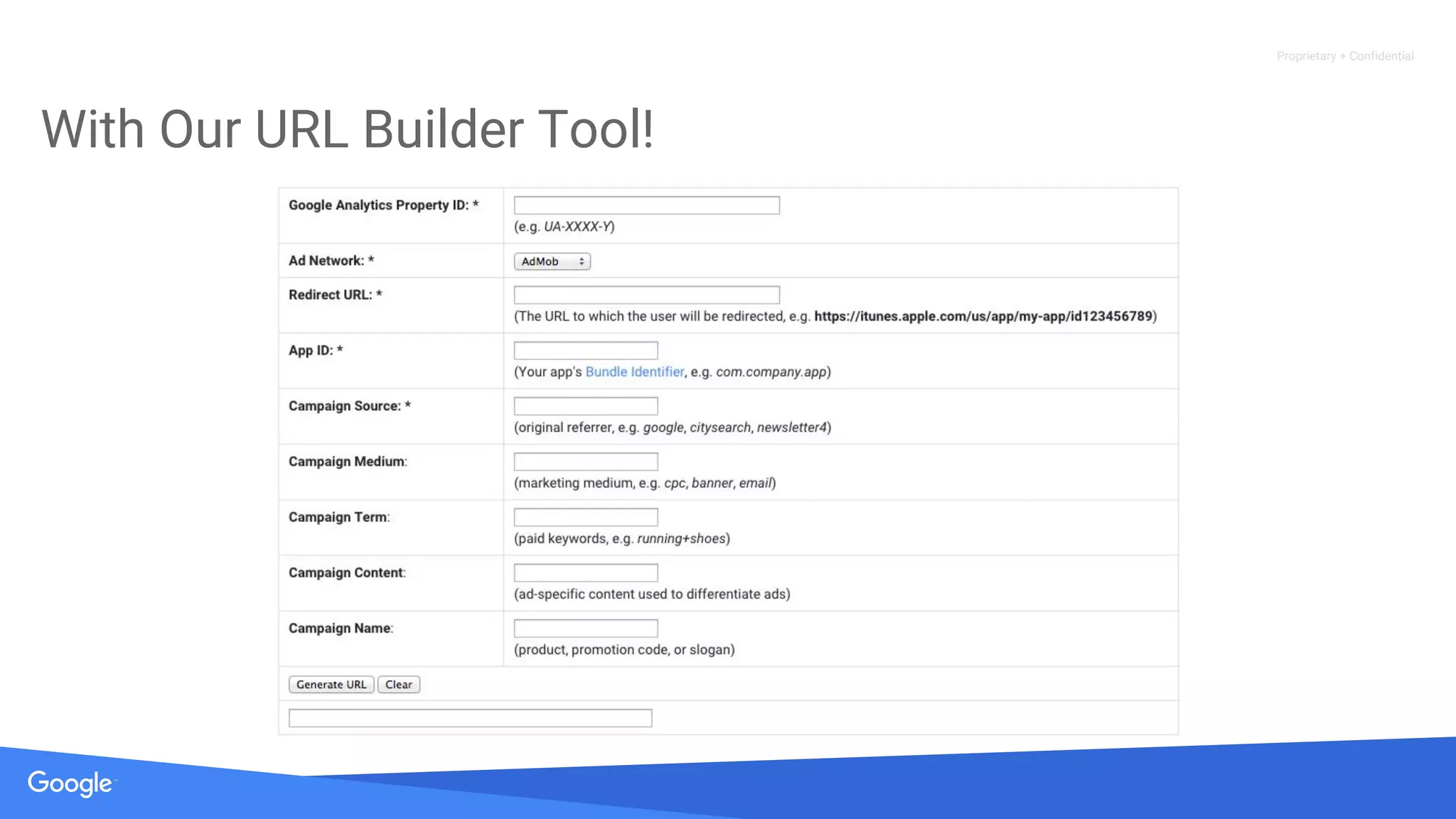 Proprietary + Confidential
With Our URL Builder Tool!
 
