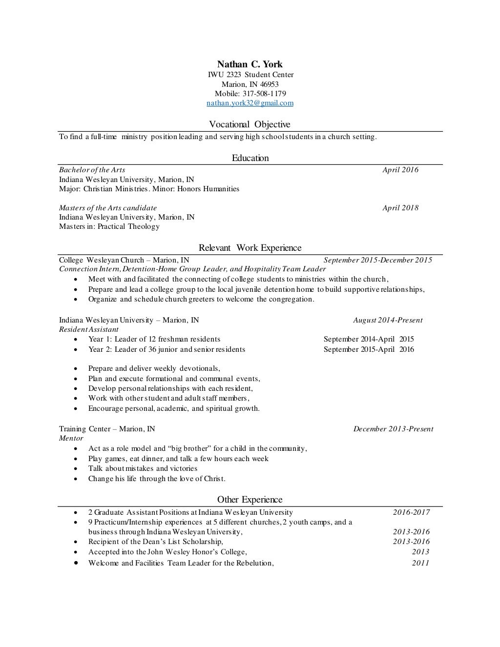 Resume School Address