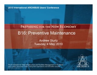 B16: Preventive MaintenanceB16: Preventive Maintenance
Andrew Sturtz
Tuesday, 4 May, 2010
 
