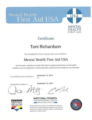Toni Mental Health Certification