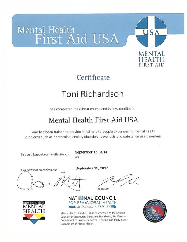 Toni Mental Health Certification Toni Mental Health Certification