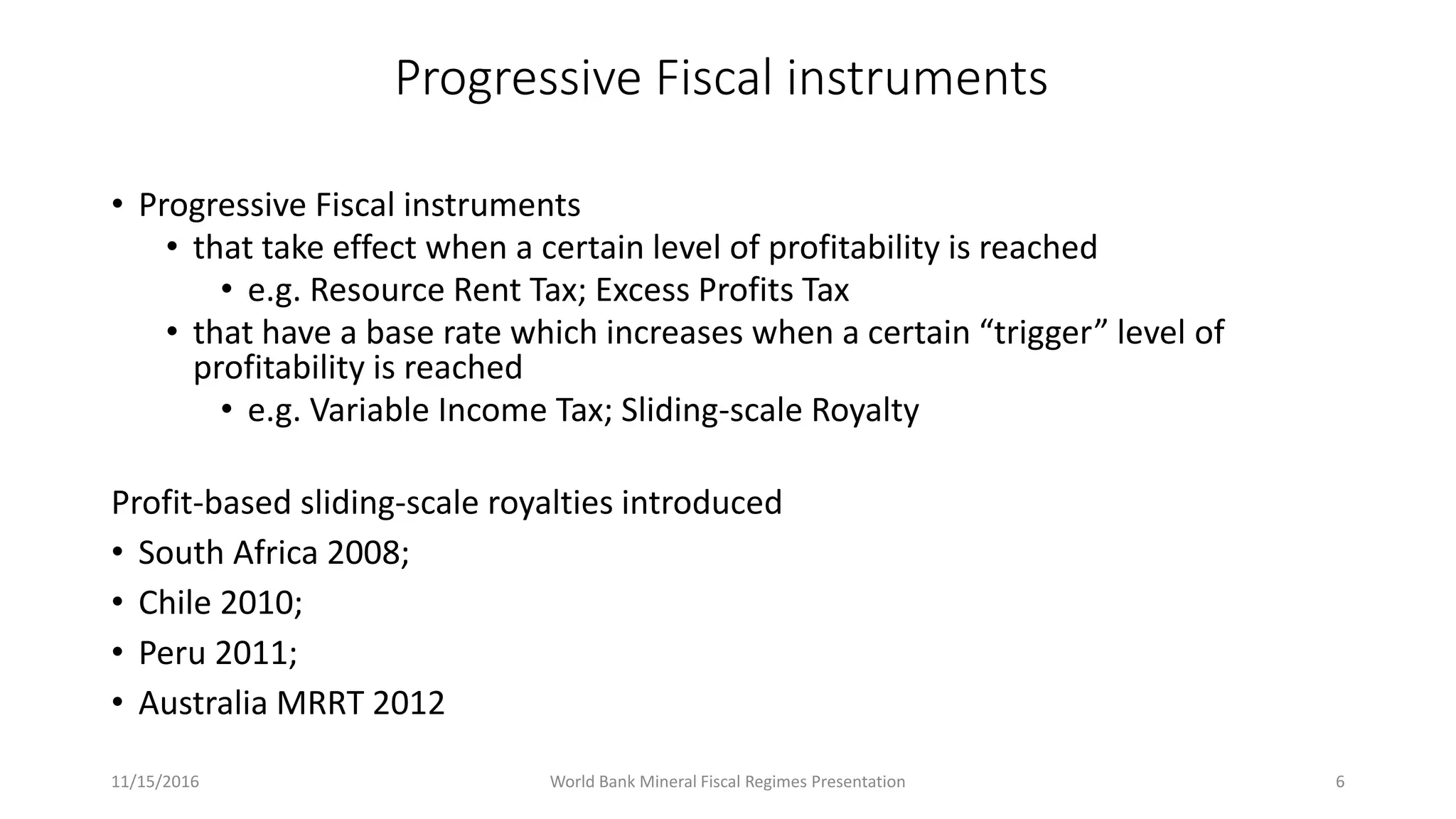 Nov 2016 World Bank Presentation on Mineral Fiscal Regimes | PPTX