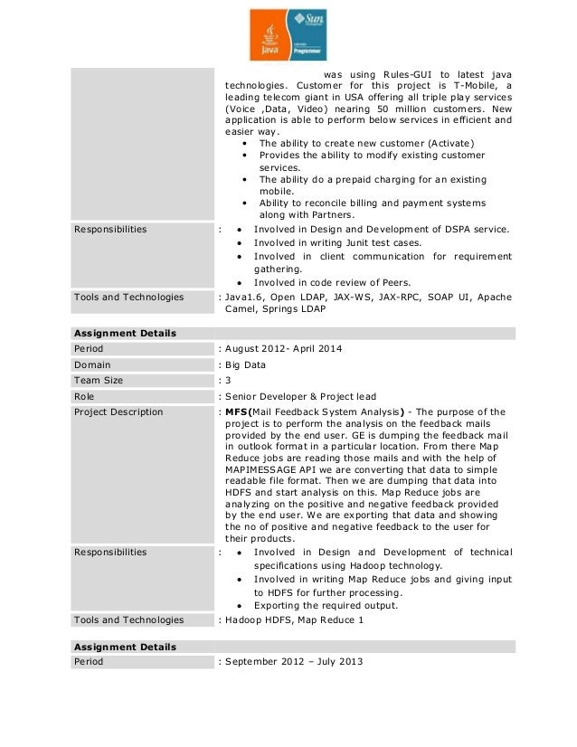 j2ee java resume