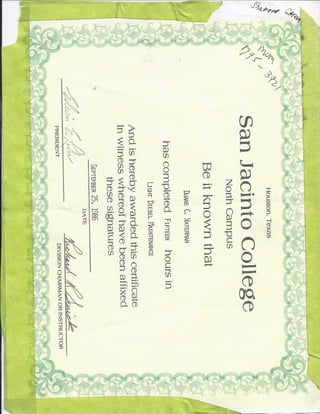 San Jacinto Certificate Diesel