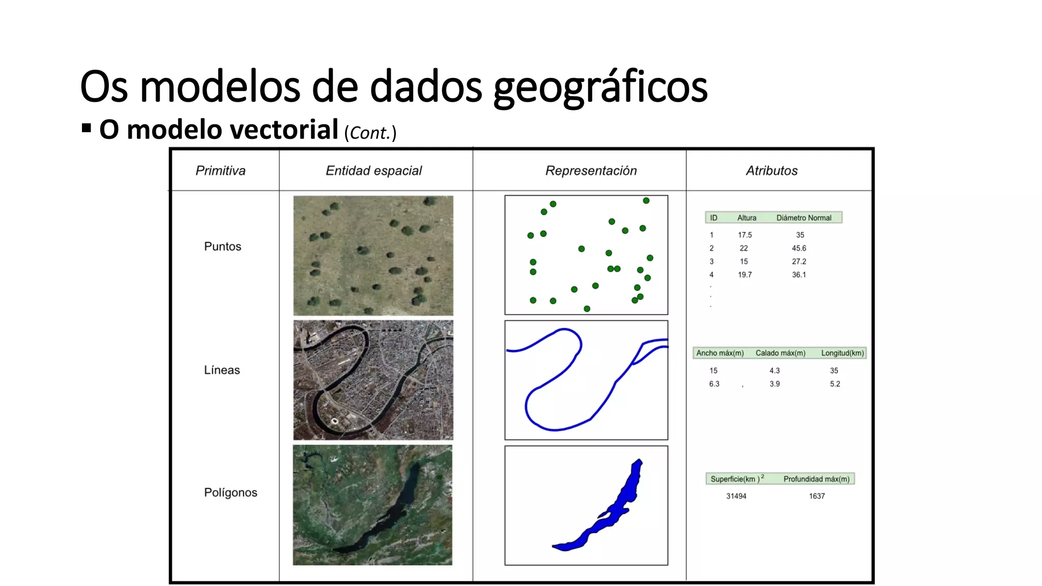Os modelos de dados geográficos
 O modelo vectorial (Cont.)
 