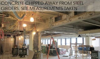 CONCRETE CHIPPED AWAY FROM STEEL
GIRDERS, SITE MEASUREMENTS TAKEN
 