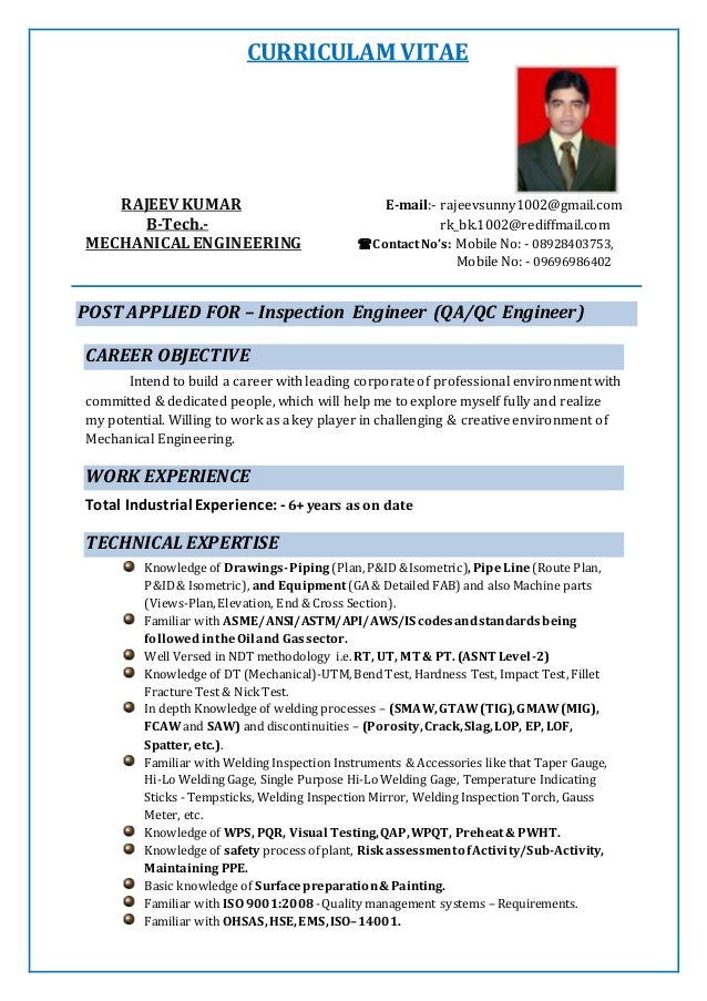 2016 Resume of Rajeev Kumar, Inspection Engineer (Surveyor1)
