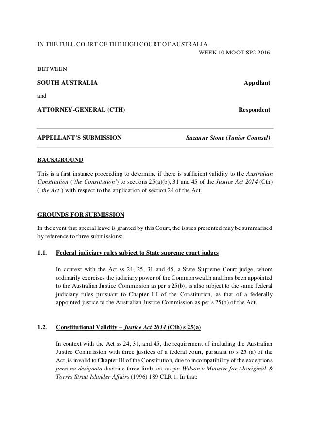 Constitutional Law Written Submission Moot Assessment (Including Mo…
