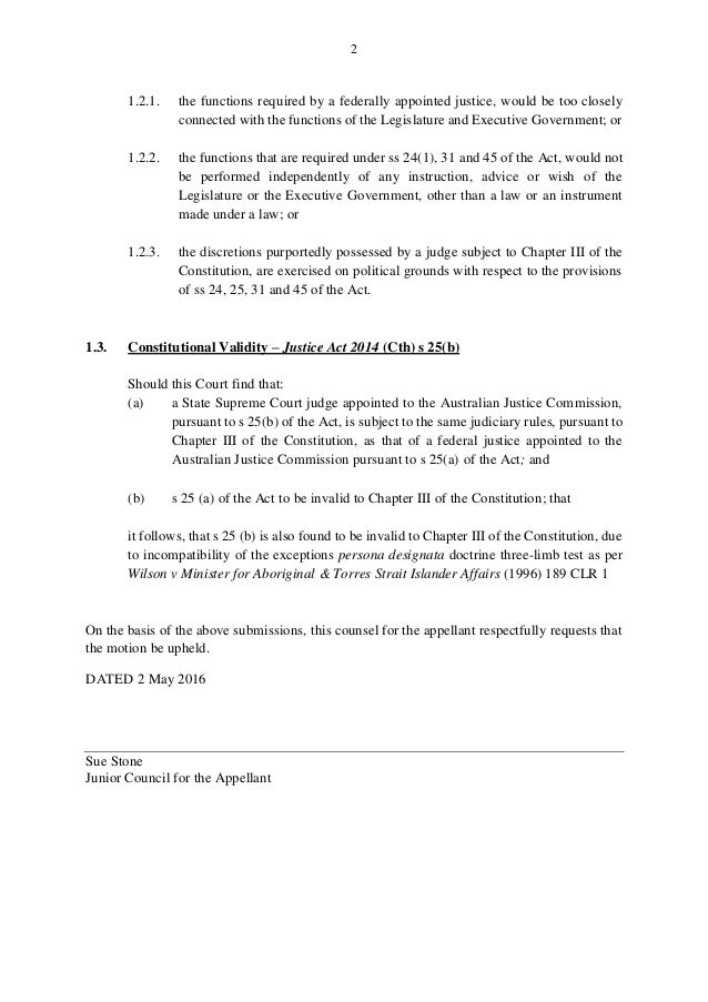 Constitutional Law Written Submission Moot Assessment (Including Mo…