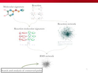 73
=
Reaction molecular signature
Molecular signature
Reaction network
RMS network
Reaction
Search and analysis of conserved paths
 