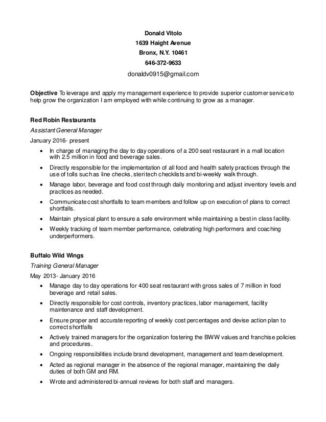 buffalo wild wings resume