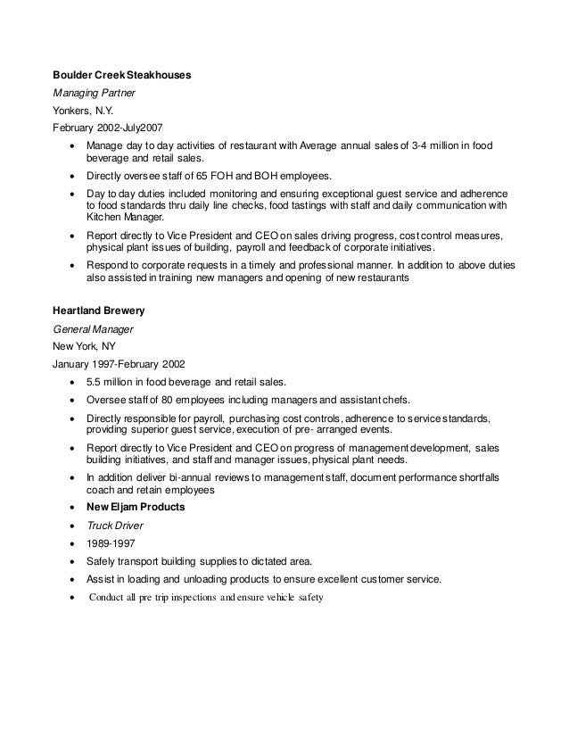 Brewery manager resume