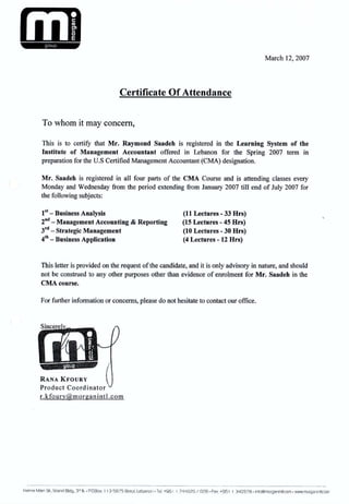CMA Certificate of Attendance | PDF