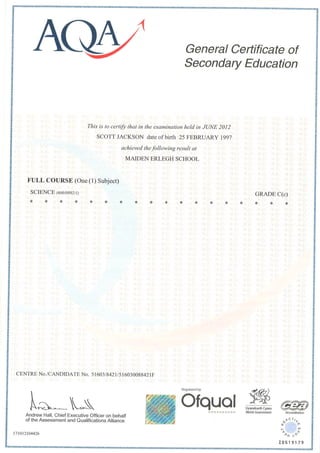 Scotts GCSE certificates