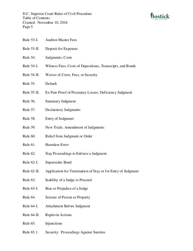 Dc Superior Court Rules Toc