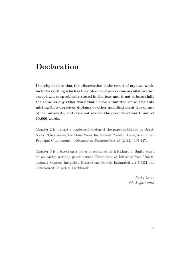 declaration bachelor thesis