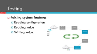 Testing
¨  Mixing system features
¤  Reading configuration
¤  Reading value
¤  Writing value
 