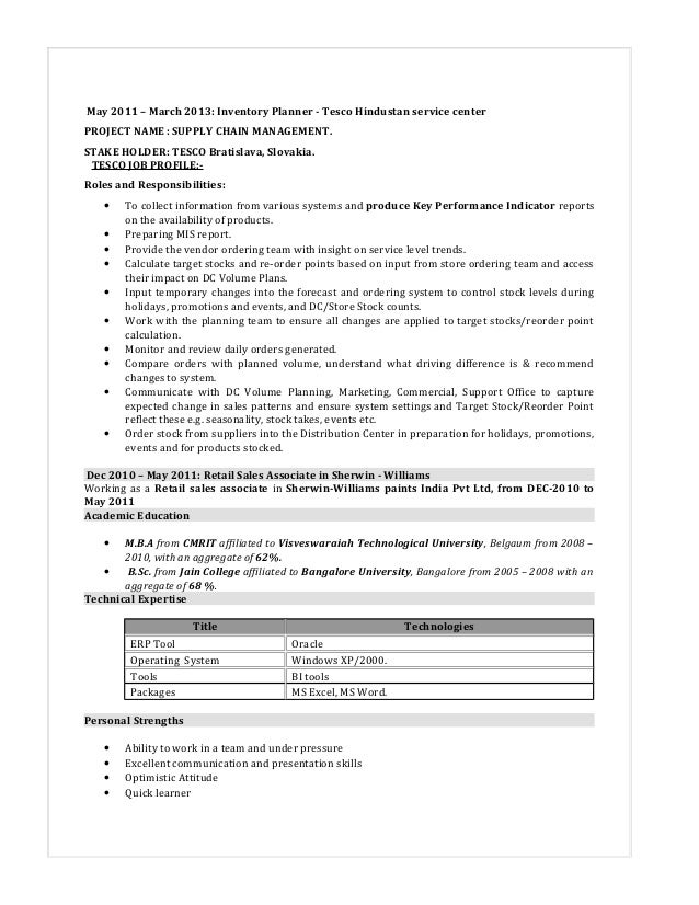 inventory resume