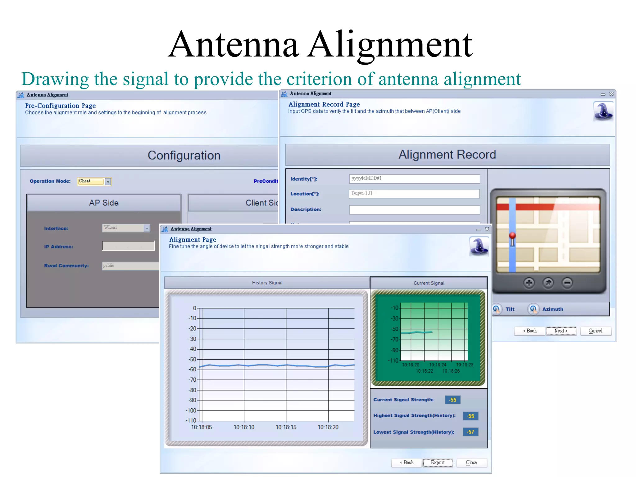 Antenna Alignment
Drawing the signal to provide the criterion of antenna alignment
 