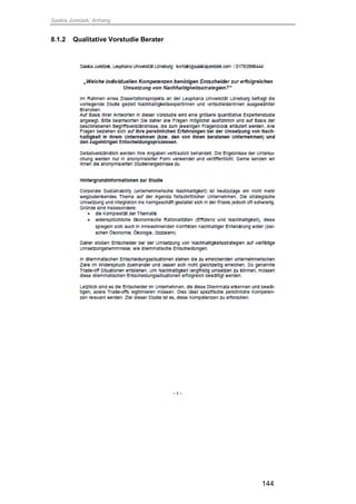Saskia Juretzek, Anhang
144
8.1.2 Qualitative Vorstudie Berater
 