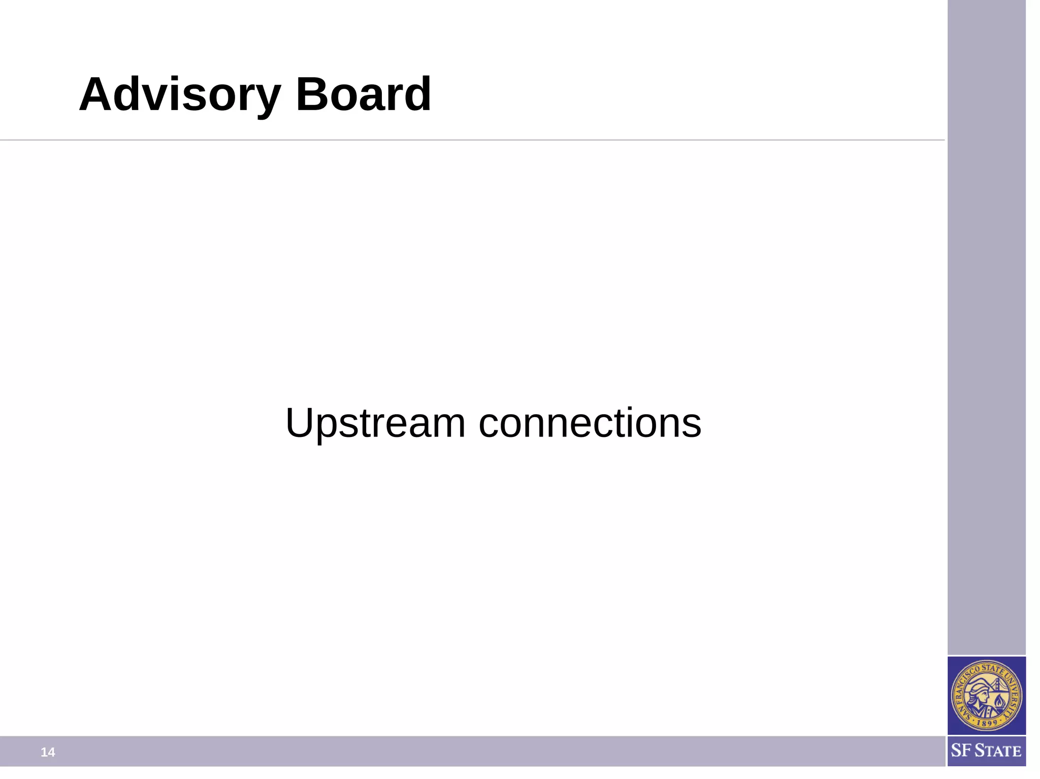 14
Advisory Board
Upstream connections
 