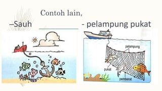 Contoh lain,
–Sauh - pelampung pukat
 