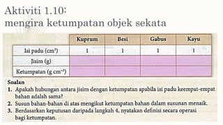 Aktiviti 1.10:
mengira ketumpatan objek sekata
 