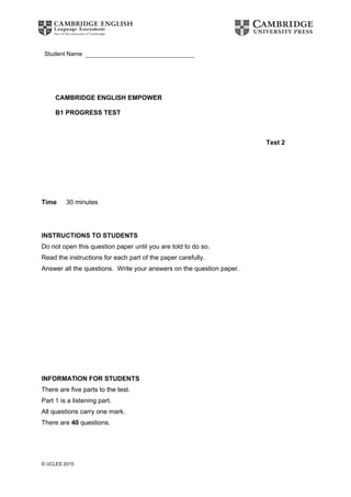 B1 PROGRESS TEST.pdf CAMBRIDGE ENGLISH EMPOWER B1 PROGRESS TEST 2 | PDF